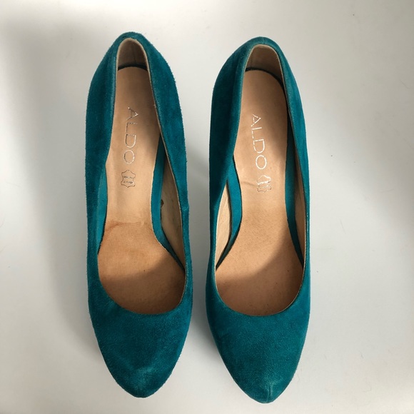 Teal Suede Aldo Platform High Heels turquoise blue - Picture 5 of 6